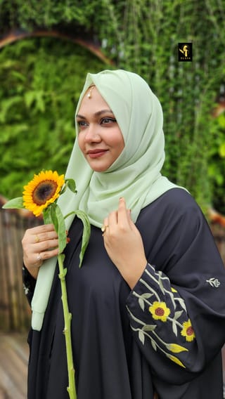 Premium Embroidery Short Cape Abaya sunflower 3