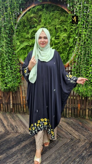 Premium Embroidery Short Cape Abaya sunflower 4