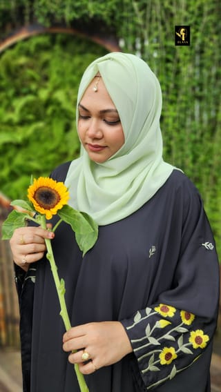 Premium Embroidery Short Cape Abaya sunflower 5