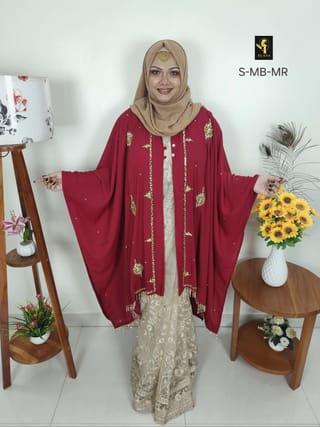 Malabis Short Cape Abaya (Merun Red) 2