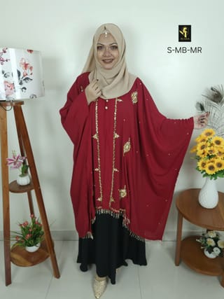 Malabis Short Cape Abaya (Merun Red) 4