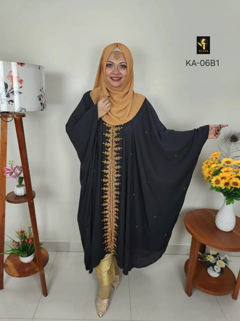 Hand Karchupi Short Cape Abaya (Black)