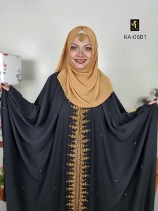 Hand Karchupi Short Cape Abaya (Black) 3