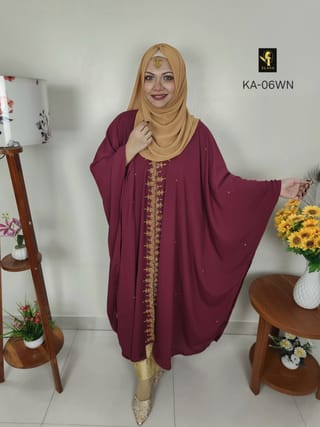 Hand Karchupi Short Cape Abaya (Wine) 1