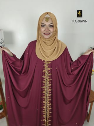 Hand Karchupi Short Cape Abaya (Wine) 2