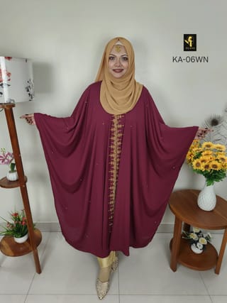 Hand Karchupi Short Cape Abaya (Wine) 3