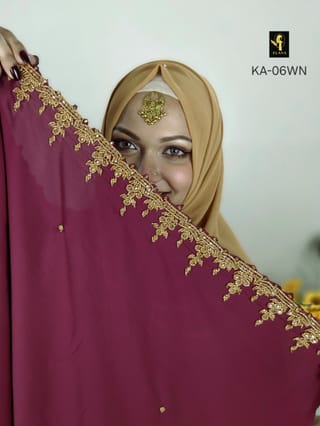 Hand Karchupi Short Cape Abaya (Wine) 4