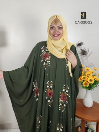 Crush Work Short Cape Abaya (Dark Olive Green) 2
