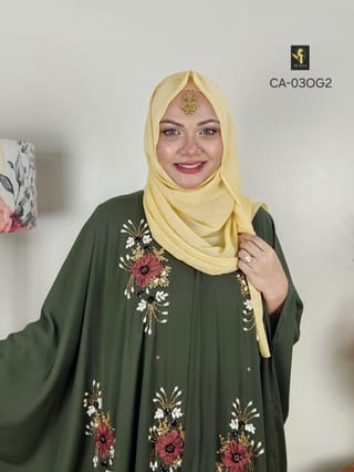 Crush Work Short Cape Abaya (Dark Olive Green) 3