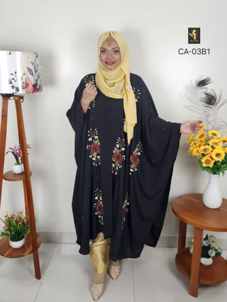 Crush Work Short Cape Abaya (Black) 1