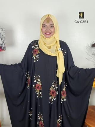 Crush Work Short Cape Abaya (Black) 2
