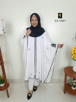 Embroidery Short Cape Abaya (White) 1