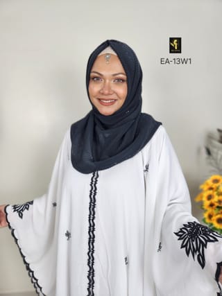Embroidery Short Cape Abaya (White) 2