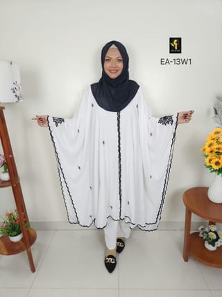 Embroidery Short Cape Abaya (White) 3