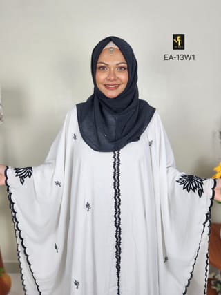 Embroidery Short Cape Abaya (White) 4
