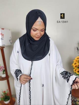 Embroidery Short Cape Abaya (White) 5