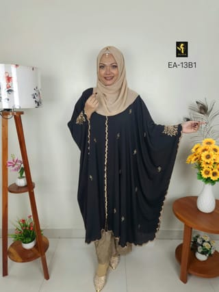 Embroidery Short Cape Abaya (Black) 1