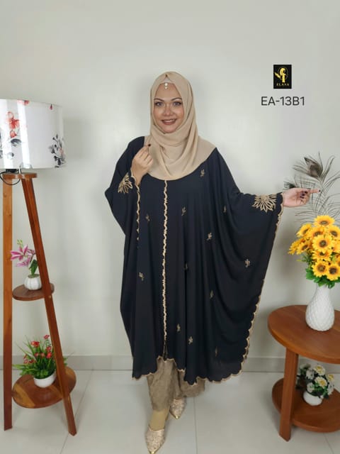 Embroidery Short Cape Abaya (Black)