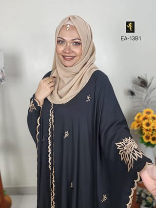 Embroidery Short Cape Abaya (Black) 2