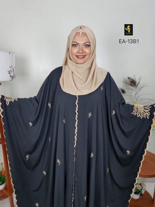 Embroidery Short Cape Abaya (Black) 3