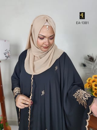 Embroidery Short Cape Abaya (Black) 4