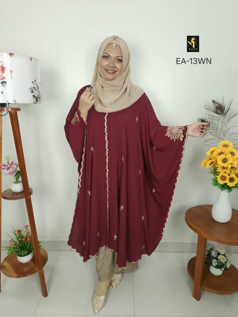 Embroidery Short Cape Abaya (Wine)