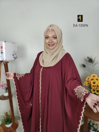 Embroidery Short Cape Abaya (Wine) 3
