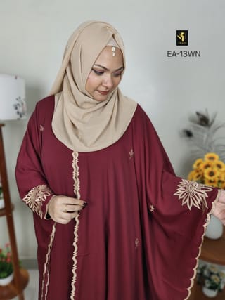 Embroidery Short Cape Abaya (Wine) 4