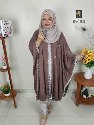 Embroidery Short Cape Abaya (Taupe Brown) 1