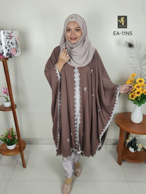 Embroidery Short Cape Abaya (Taupe Brown)
