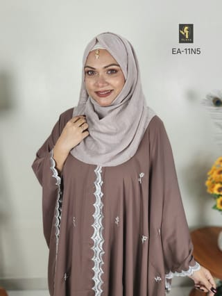 Embroidery Short Cape Abaya (Taupe Brown) 2