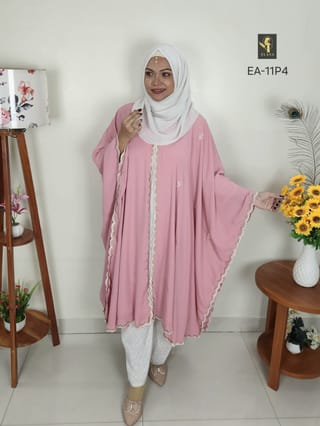 Embroidery Short Cape Abaya (Mauve Pink) 1