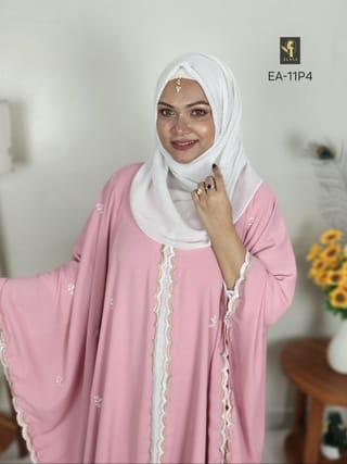 Embroidery Short Cape Abaya (Mauve Pink) 2