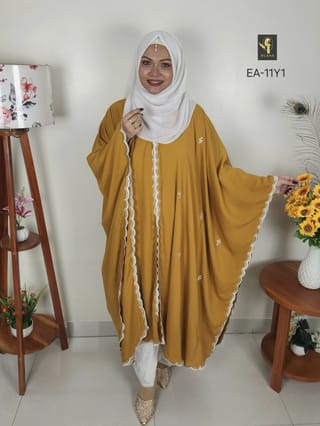 Embroidery Short Cape Abaya (Mustard Yellow) 1