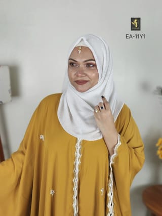 Embroidery Short Cape Abaya (Mustard Yellow) 2