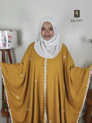 Embroidery Short Cape Abaya (Mustard Yellow) 3