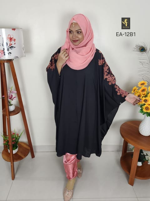 Embroidery Short Cape Abaya (Black)