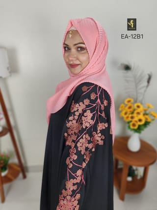 Embroidery Short Cape Abaya (Black) 2