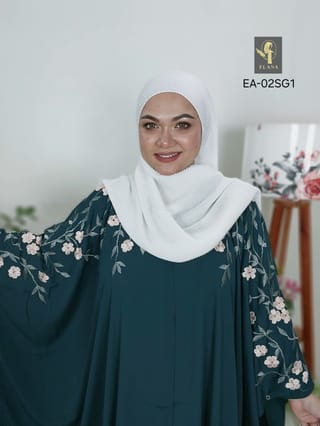 Embroidery Short Cape Abaya (Deep Sea Green) 2