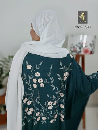 Embroidery Short Cape Abaya (Deep Sea Green) 3