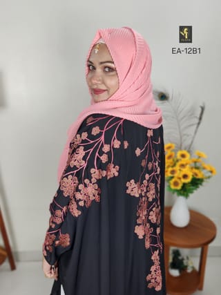 Embroidery Short Cape Abaya (Black) 3
