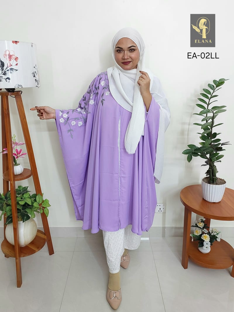 Embroidery Short Cape Abaya (Lavender)