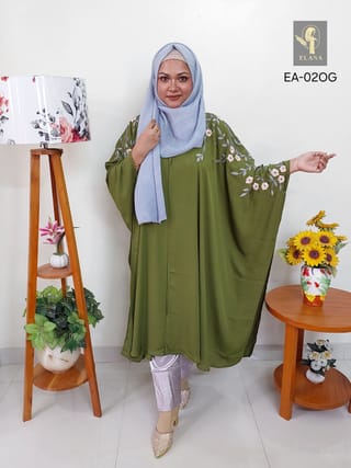 Embroidery Short Cape Abaya (Olive Green) 1