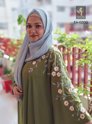 Embroidery Short Cape Abaya (Olive Green) 2