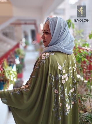 Embroidery Short Cape Abaya (Olive Green) 3
