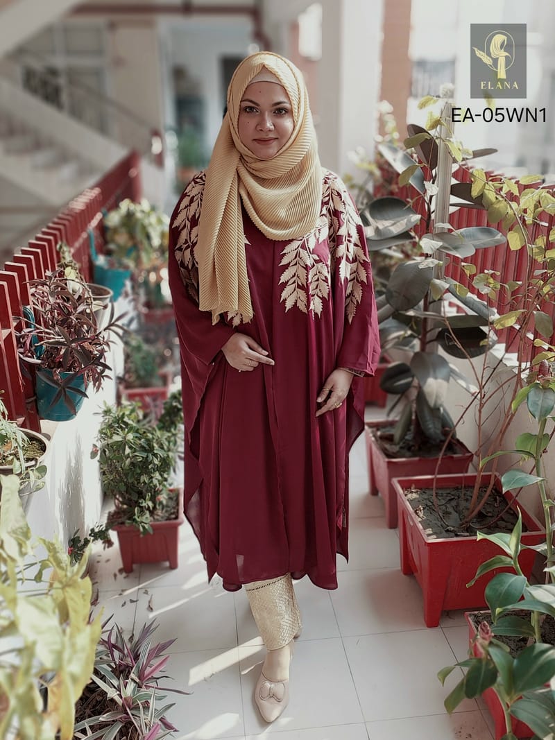 Embroidery Short Cape Abaya (Wine)