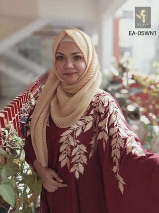 Embroidery Short Cape Abaya (Wine) 2