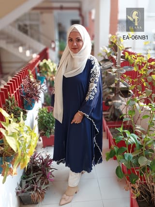 Embroidery Short Cape Abaya (Navy Blue) 1