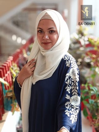Embroidery Short Cape Abaya (Navy Blue) 2