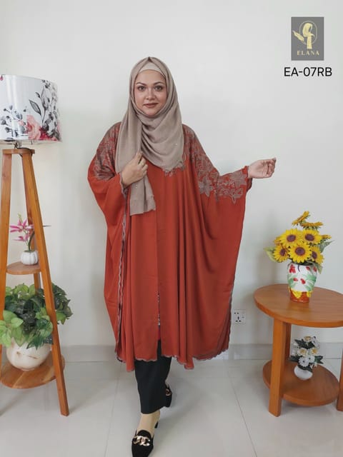 Embroidery Short Cape Abaya (Brick)